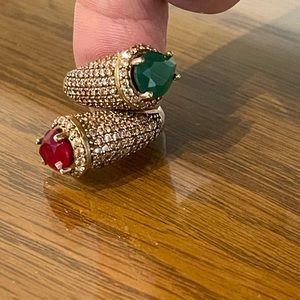 Sterling Silver (925) and Bronze Handmade Emerald and Ruby Multicolor - Size 7